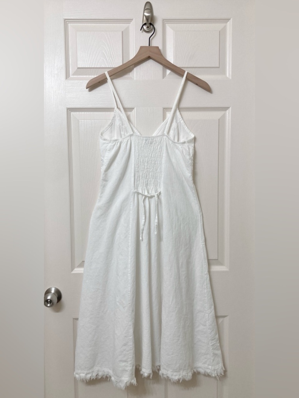 White Deep V Neck Peruvian Cotton Strappy Sundress Size Large Coastal Vacation - Picture 5 of 10